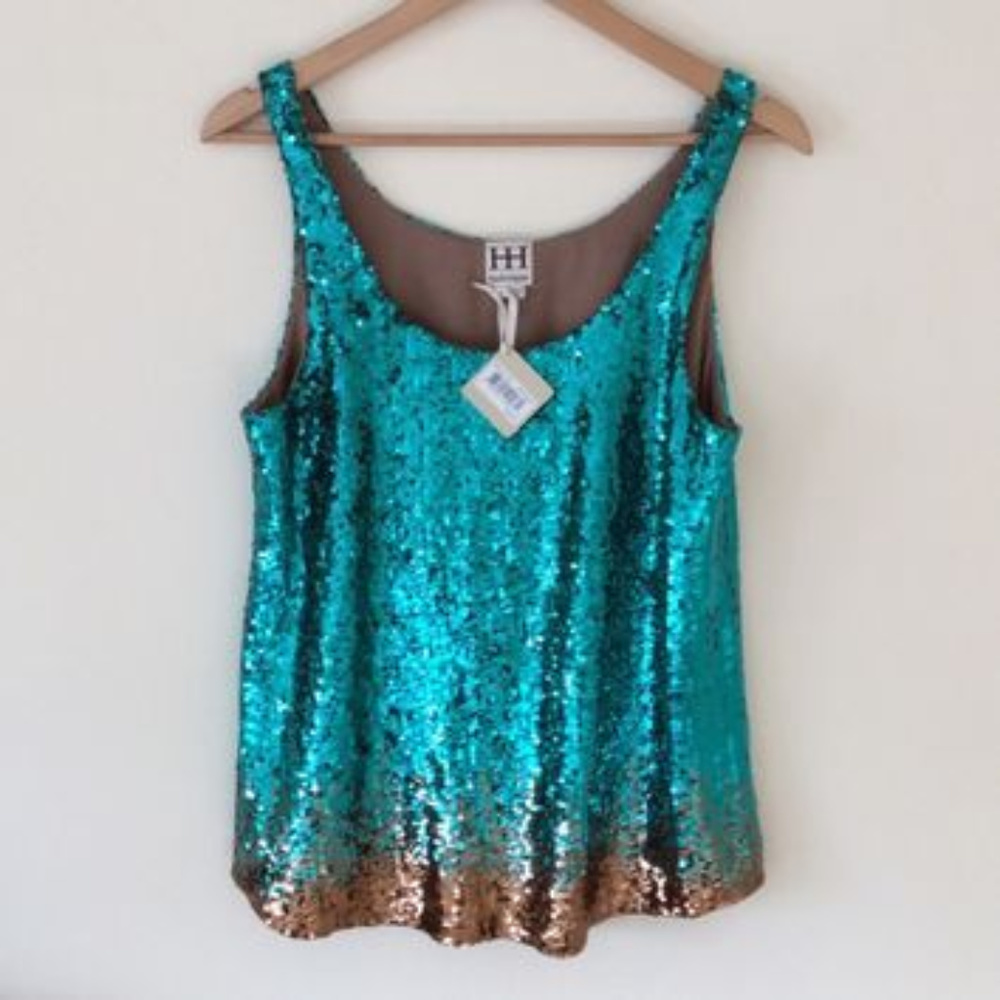 { HAUTE HIPPIE } Teal Bronze Sequin Top- BRAND NEW